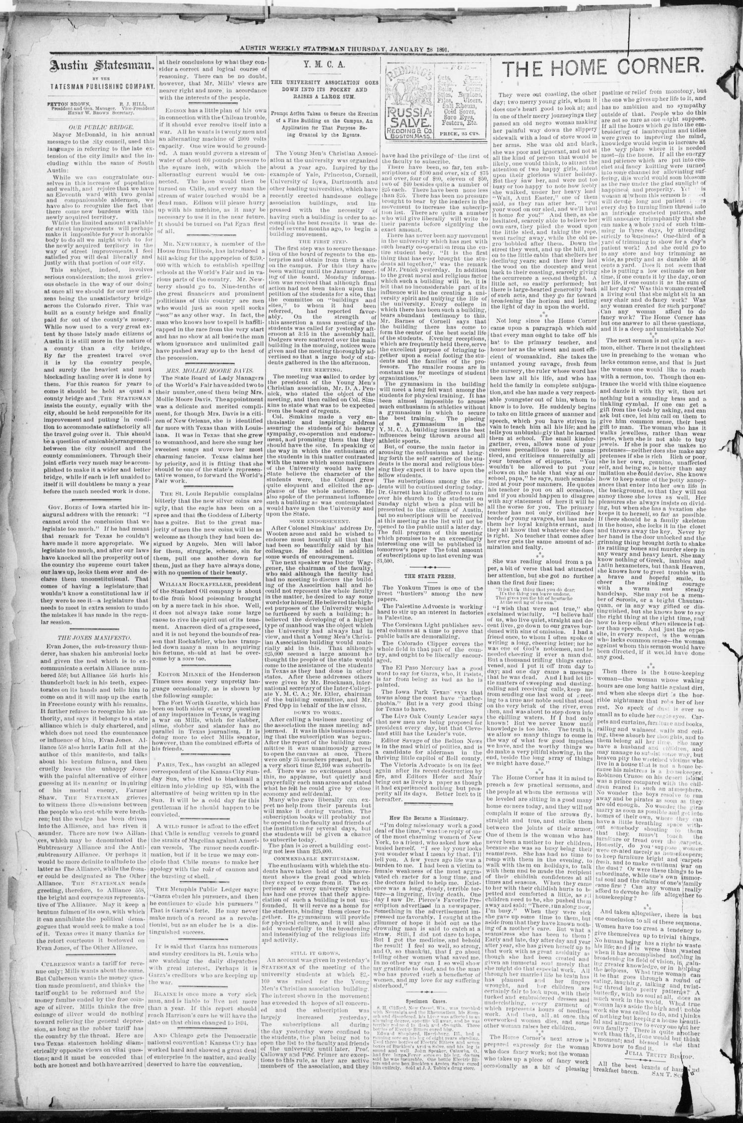 The Austin Weekly Statesman. (Austin, Tex.), Vol. 20, Ed. 1 Thursday, January 28, 1892
                                                
                                                    [Sequence #]: 2 of 8
                                                