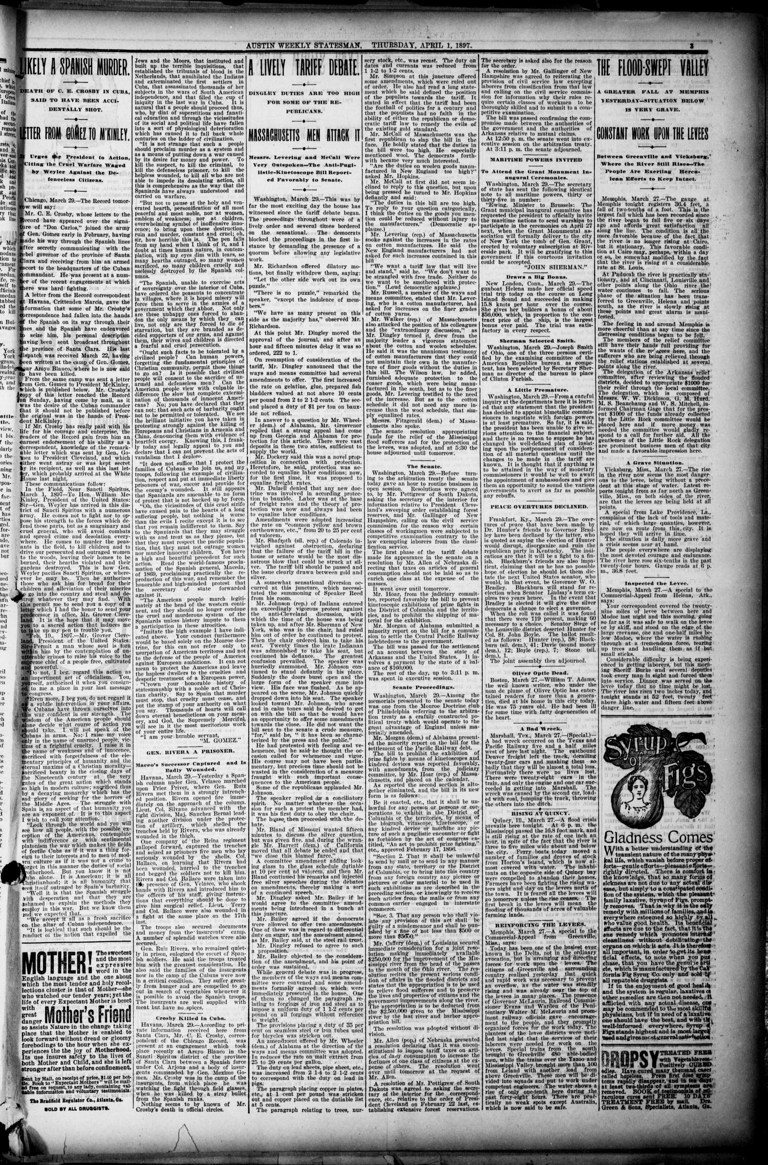 Austin Weekly Statesman. (Austin, Tex.), Vol. 26, Ed. 1 Thursday, April 1, 1897
                                                
                                                    [Sequence #]: 3 of 12
                                                