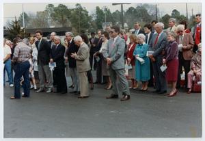 Primary view of object titled '[Crowd at the Helen Hall Libary Dedication]'.