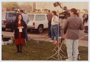 Primary view of object titled '[News Reporter Covering a Republican Rally]'.