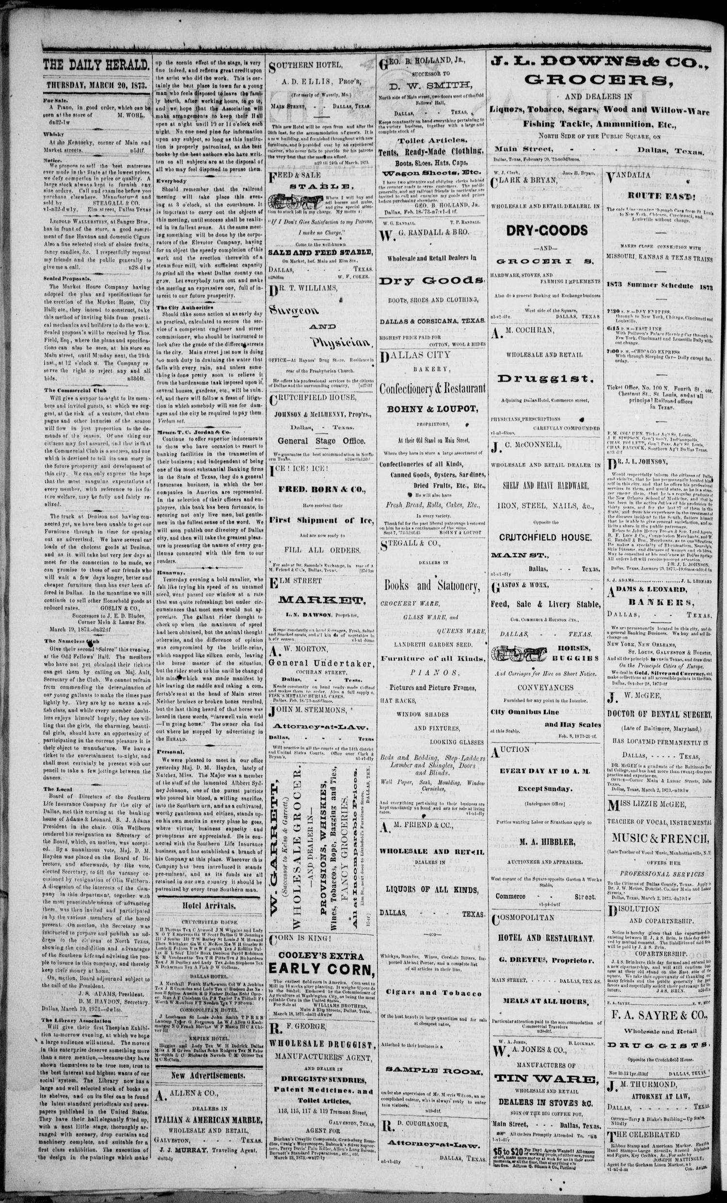 Dallas Daily Herald (Dallas, Tex.), Vol. 1, No. 33, Ed. 1 Thursday, March 20, 1873
                                                
                                                    [Sequence #]: 2 of 4
                                                