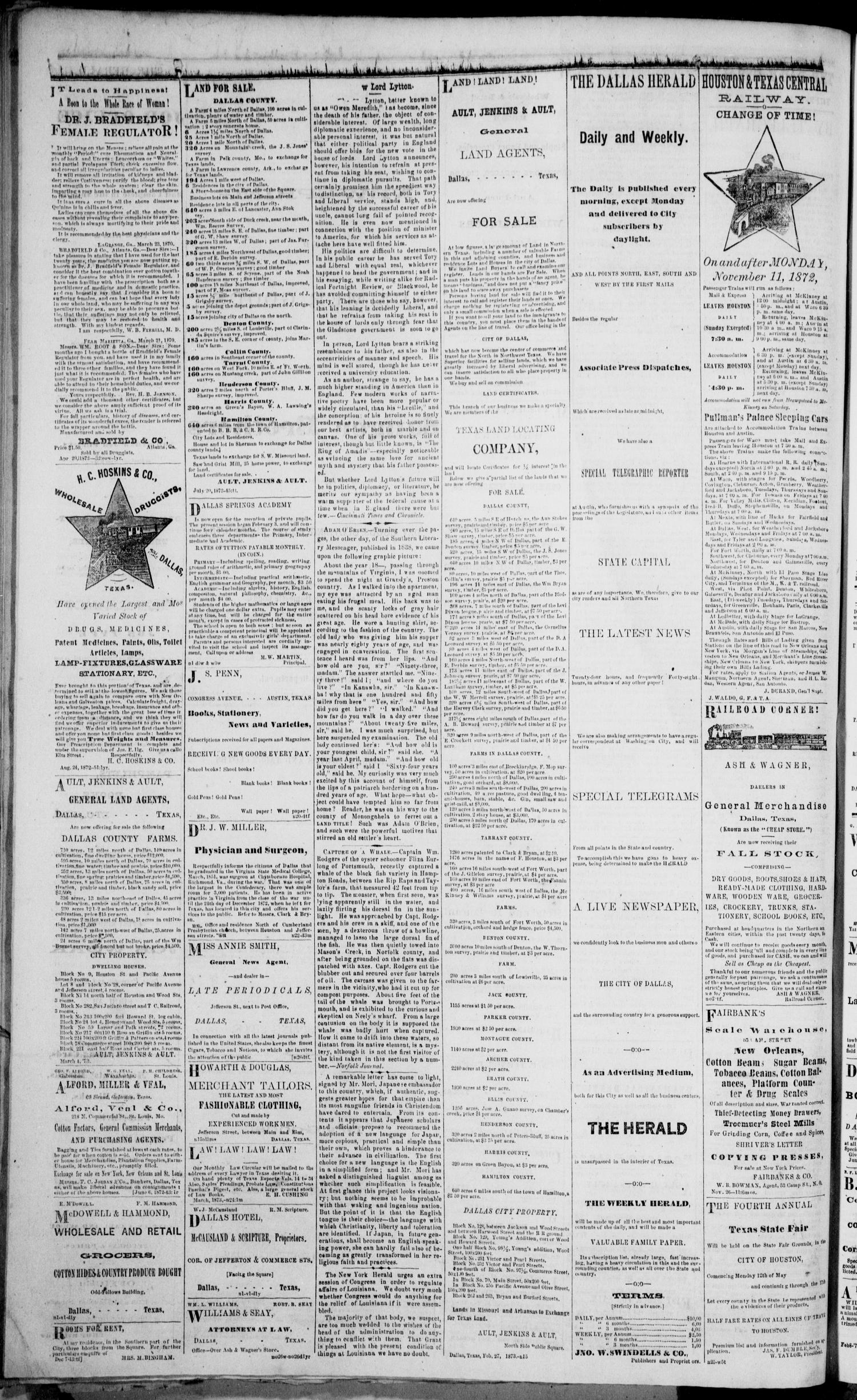 Dallas Daily Herald (Dallas, Tex.), Vol. 1, No. 33, Ed. 1 Thursday, March 20, 1873
                                                
                                                    [Sequence #]: 4 of 4
                                                