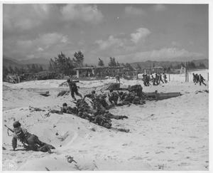 Troops Crawling Forward During Beachhead Landing Maneuvers on Oahu in WWII