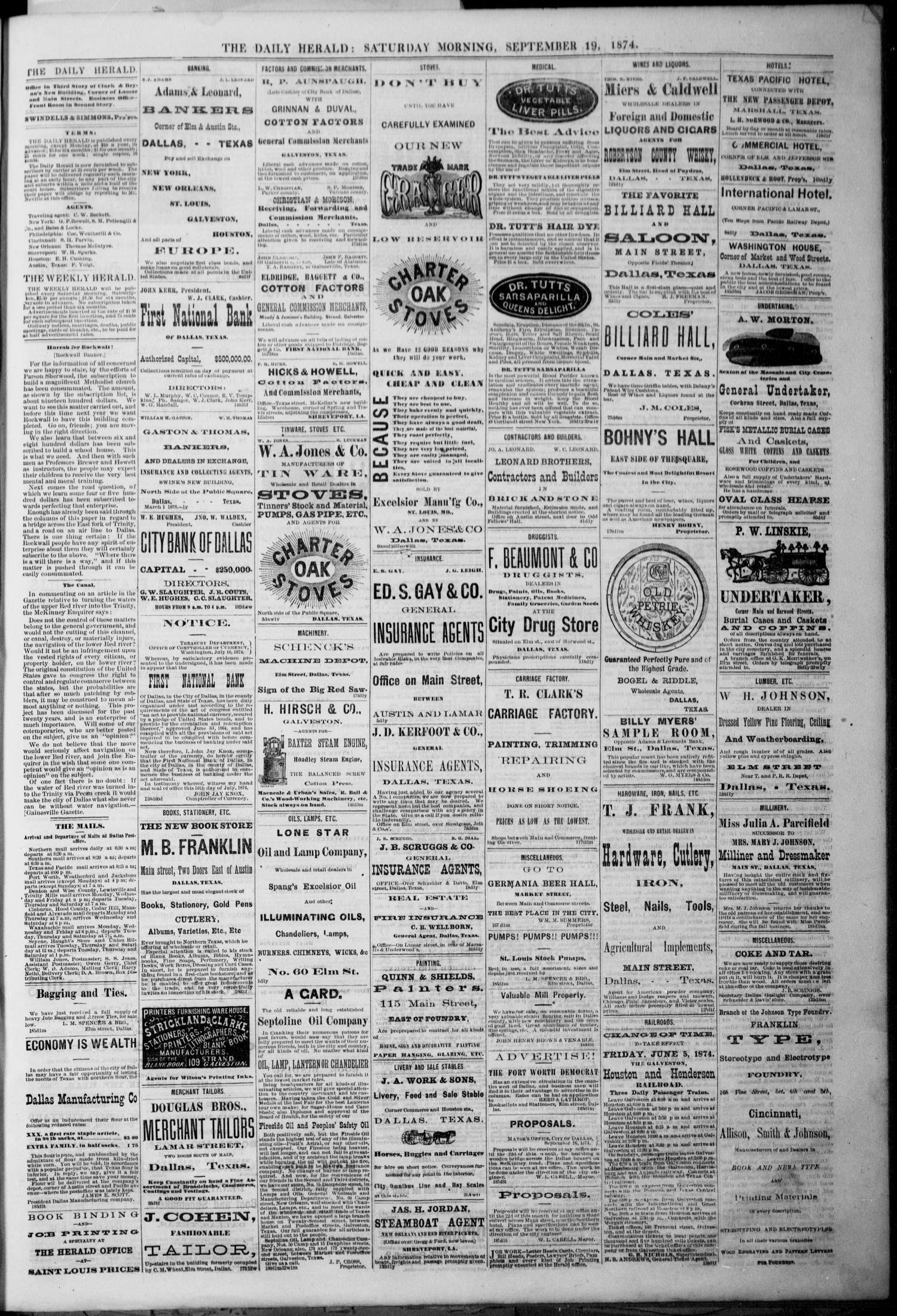 The Dallas Daily Herald Dallas Tex Vol 2 No 189 Ed 1 Saturday September 19 1874 Page 3 of 4 The Portal to Texas History