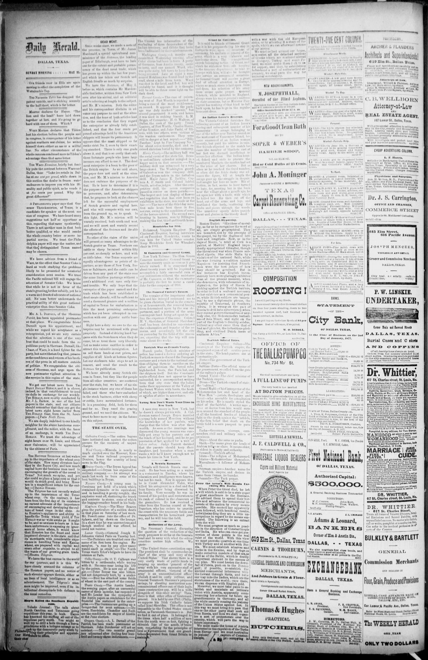 The Dallas Daily Herald. (Dallas, Tex.), Vol. 5, No. 71, Ed. 1 Sunday, May 27, 1877
                                                
                                                    [Sequence #]: 2 of 4
                                                