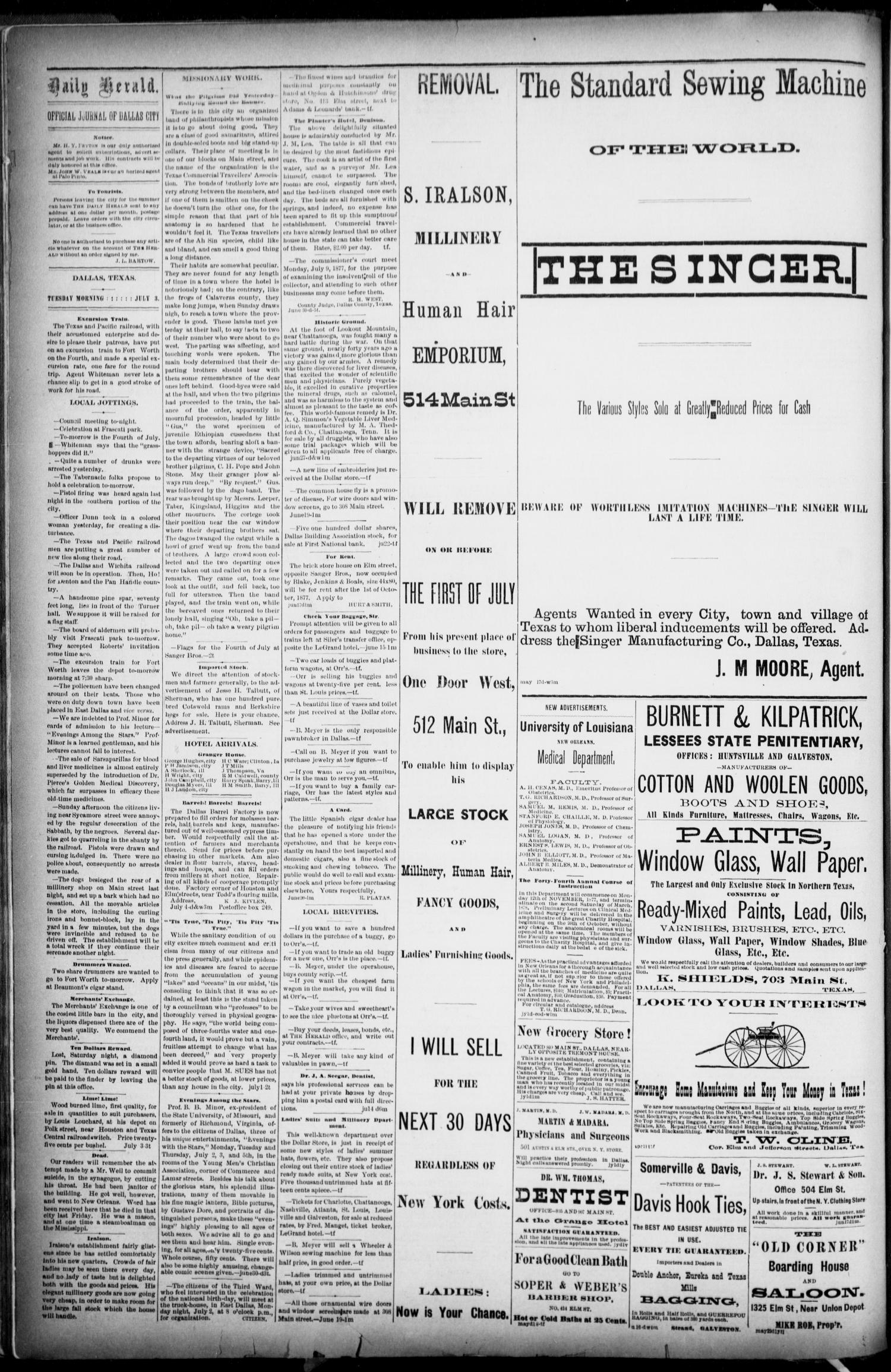 The Dallas Daily Herald. (Dallas, Tex.), Vol. 5, No. 102, Ed. 1 Tuesday, July 3, 1877
                                                
                                                    [Sequence #]: 4 of 4
                                                