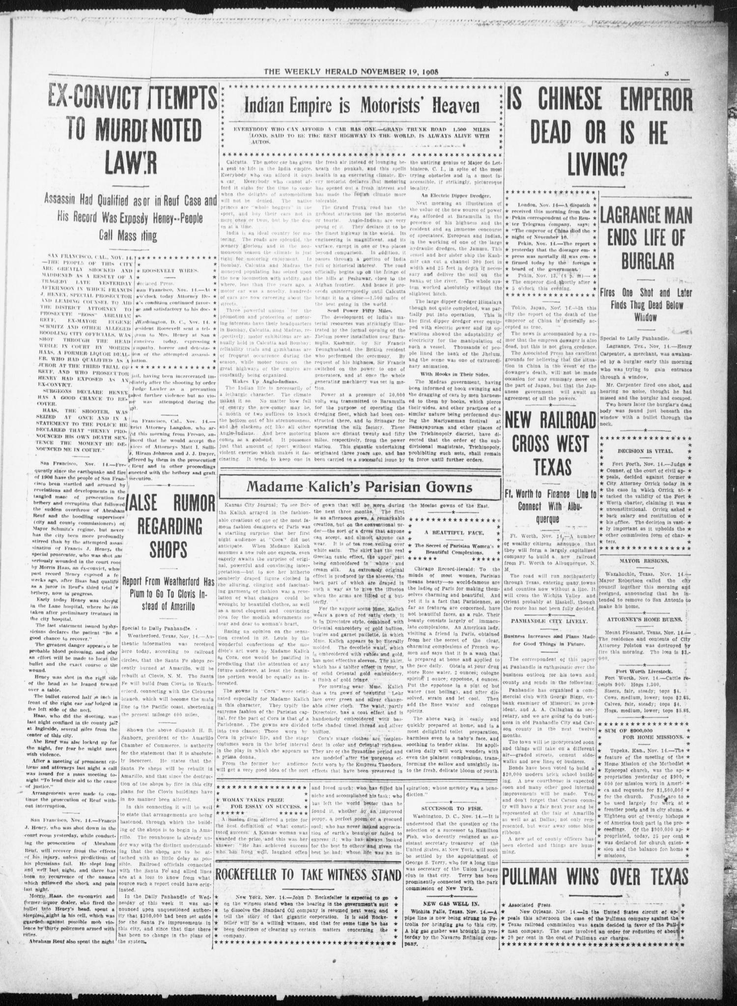 The Weekly Herald. (Amarillo, Tex.), Vol. 23, No. 47, Ed. 1 Thursday, November 19, 1908
                                                
                                                    [Sequence #]: 3 of 8
                                                