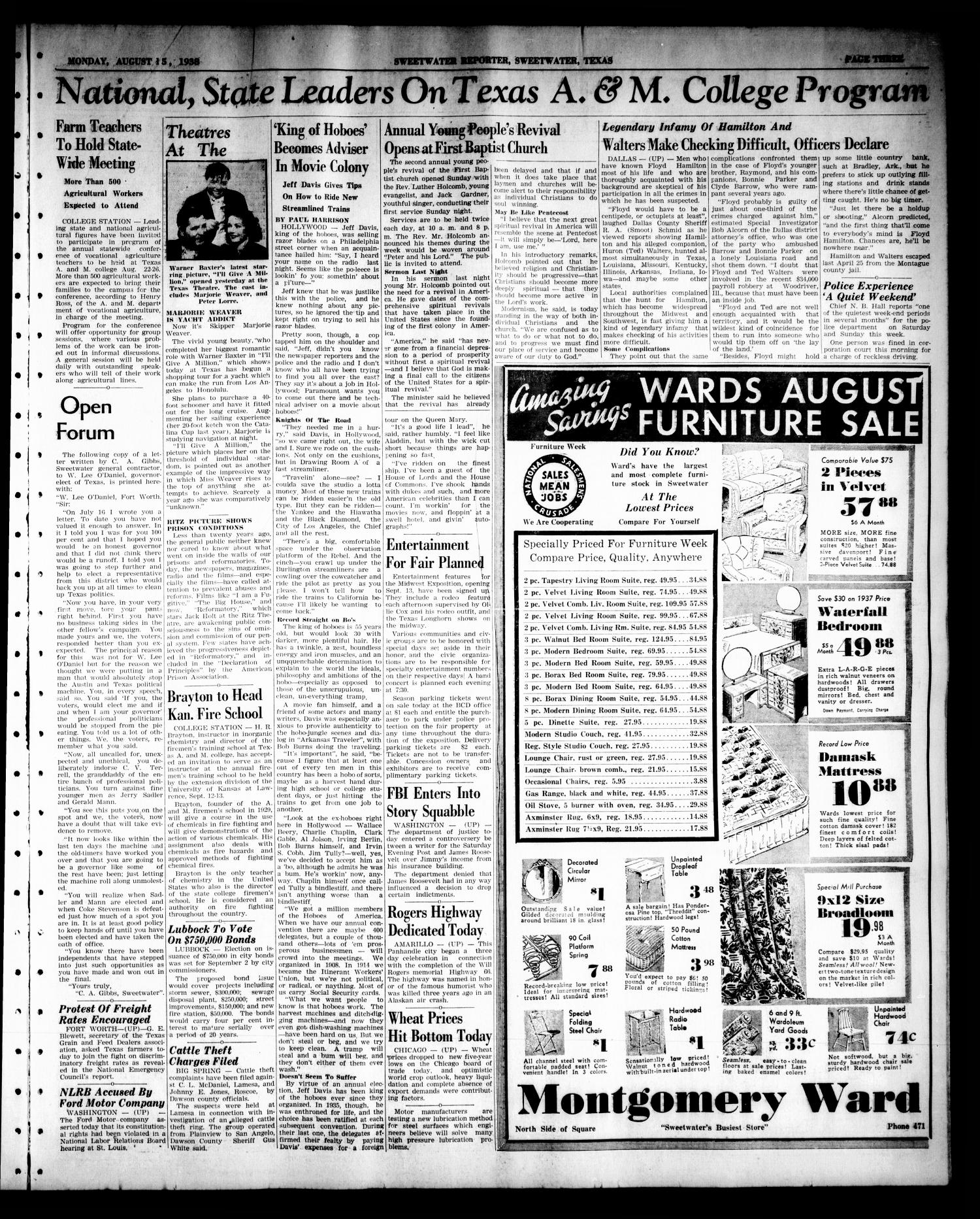 Sweetwater Reporter (Sweetwater, Tex.), Vol. 41, No. 114, Ed. 1 Monday, August 15, 1938
                                                
                                                    [Sequence #]: 3 of 8
                                                