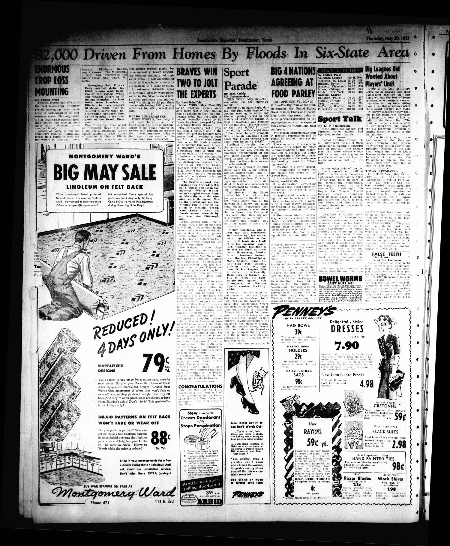 Sweetwater Reporter (Sweetwater, Tex.), Vol. 46, No. 123, Ed. 1 Thursday, May 20, 1943
                                                
                                                    [Sequence #]: 2 of 14
                                                