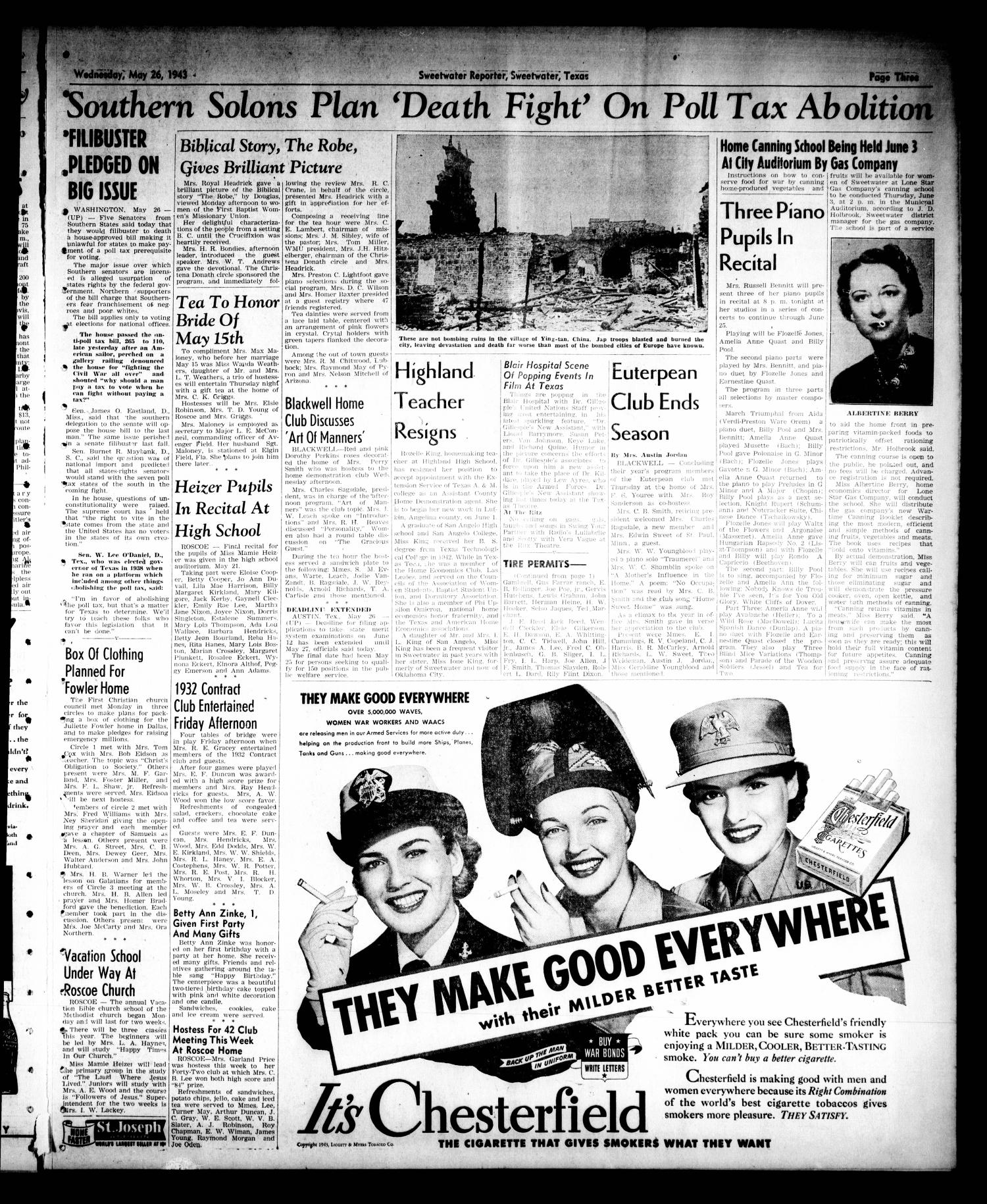 Sweetwater Reporter (Sweetwater, Tex.), Vol. 46, No. 128, Ed. 1 Wednesday, May 26, 1943
                                                
                                                    [Sequence #]: 3 of 8
                                                