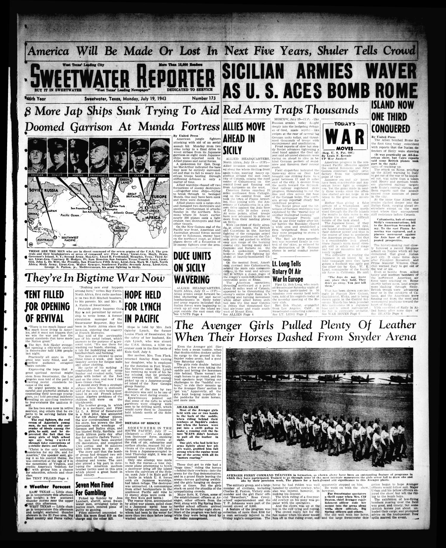 Sweetwater Reporter (Sweetwater, Tex.), Vol. 46, No. 173, Ed. 1 Monday, July 19, 1943
                                                
                                                    [Sequence #]: 1 of 6
                                                