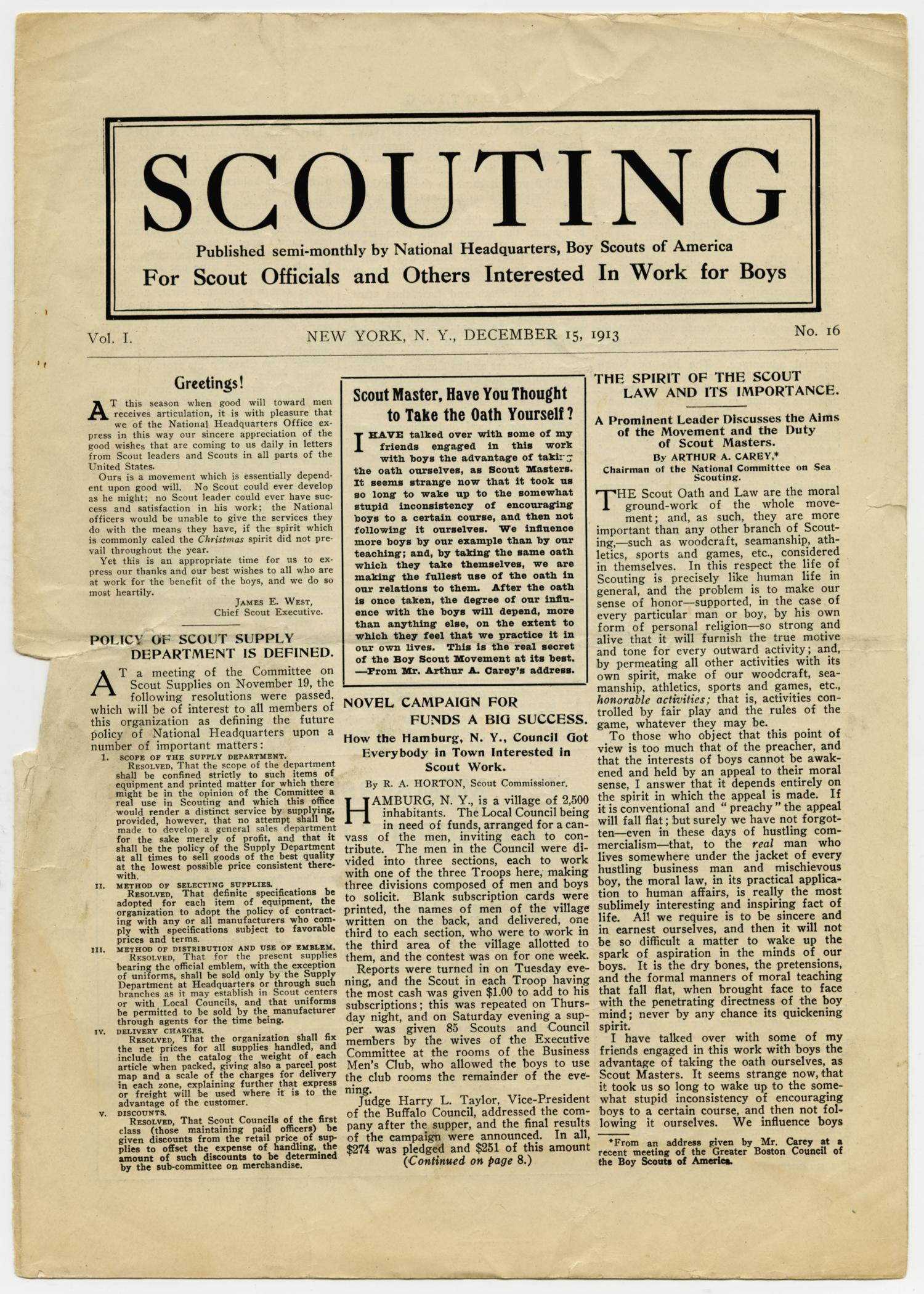 Scouting, Volume 1, Number 16, December 15, 1913
                                                
                                                    1
                                                