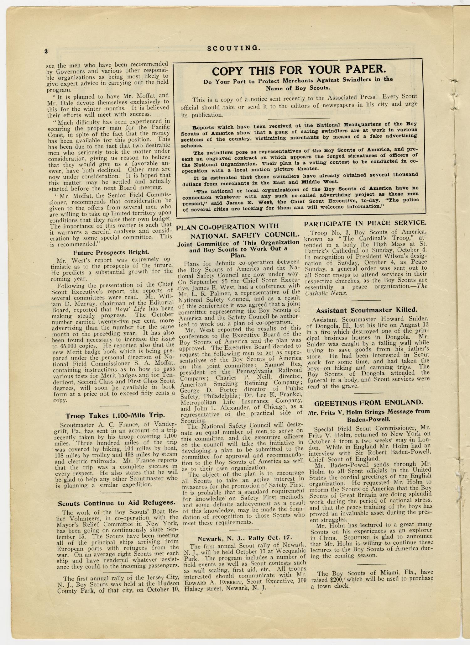 Scouting, Volume 2, Number 12, October 15, 1914
                                                
                                                    2
                                                