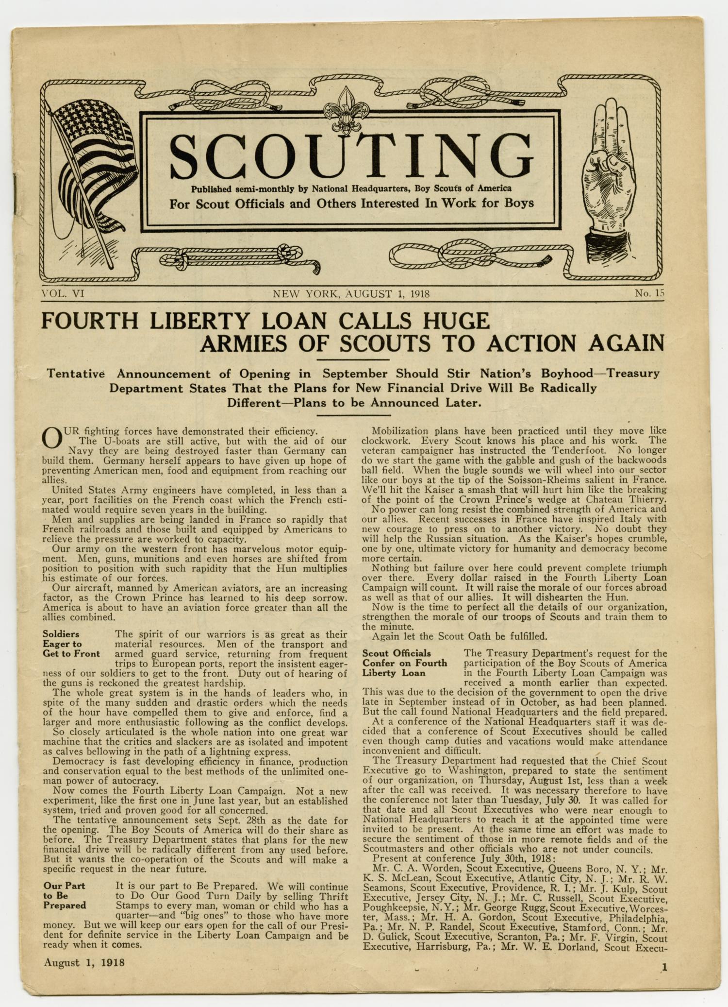 Scouting, Volume 6, Number 15, August 1, 1918
                                                
                                                    1
                                                