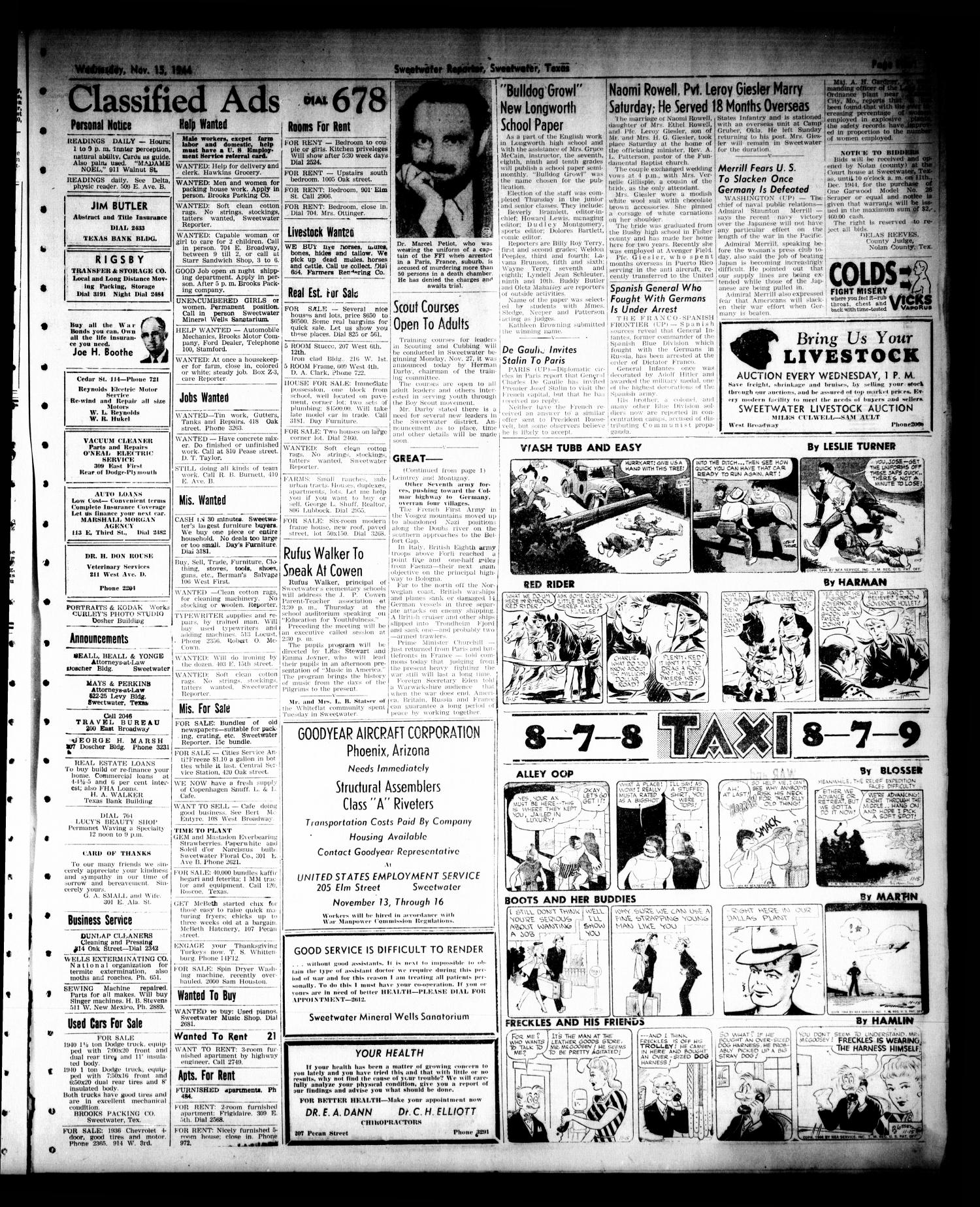 Sweetwater Reporter (Sweetwater, Tex.), Vol. 47, No. 264, Ed. 1 Wednesday, November 15, 1944
                                                
                                                    [Sequence #]: 5 of 6
                                                