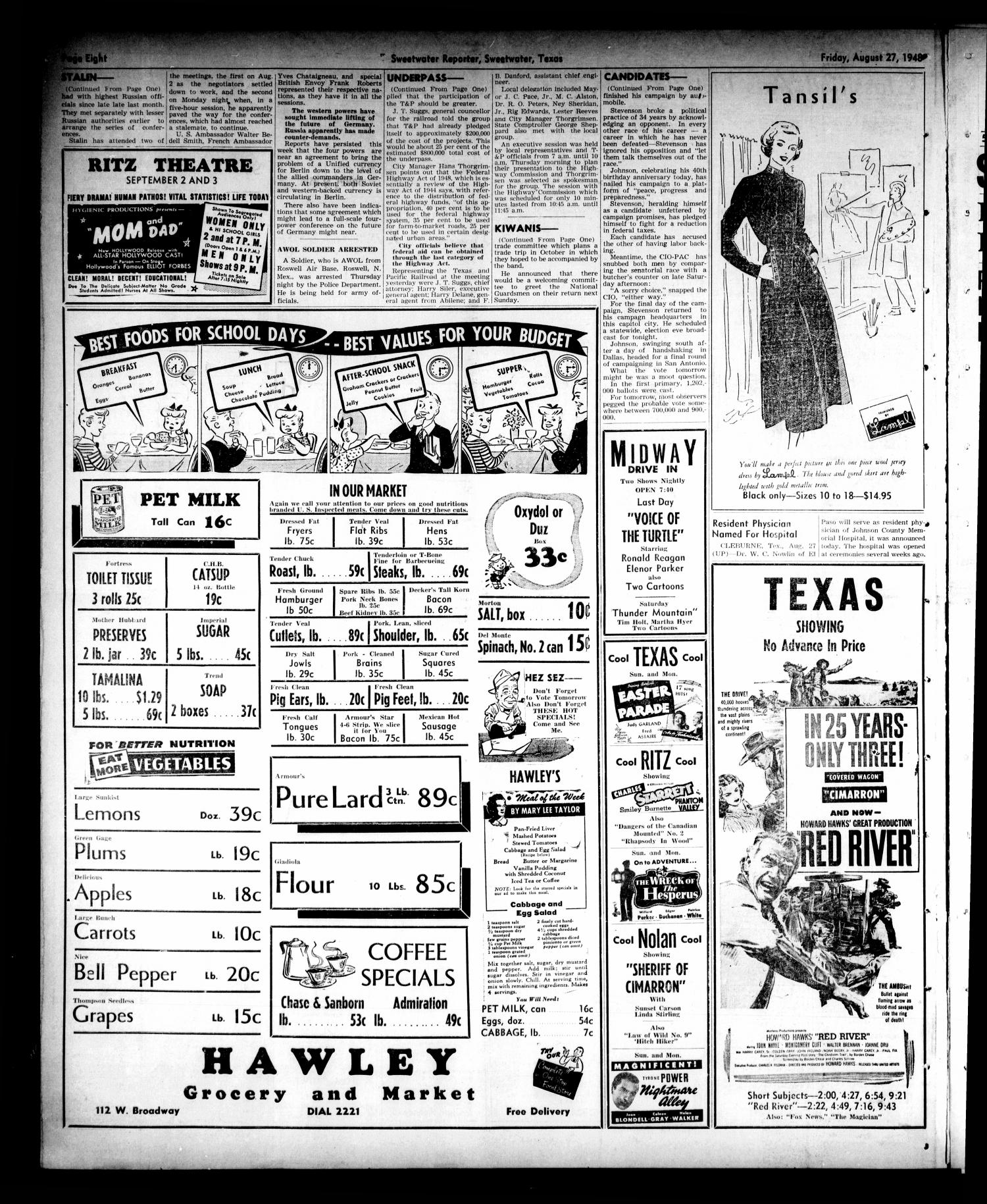 Sweetwater Reporter (Sweetwater, Tex.), Vol. 51, No. 205, Ed. 1 Friday, August 27, 1948
                                                
                                                    [Sequence #]: 8 of 8
                                                