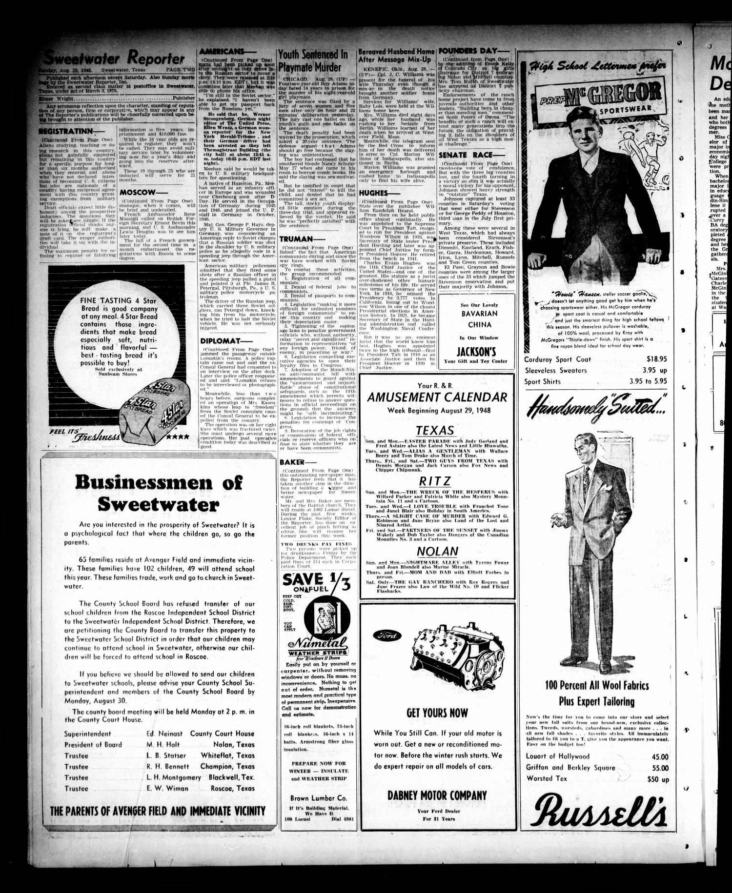 Sweetwater Reporter (Sweetwater, Tex.), Vol. 51, No. 206, Ed. 1 Sunday, August 29, 1948
                                                
                                                    [Sequence #]: 2 of 20
                                                