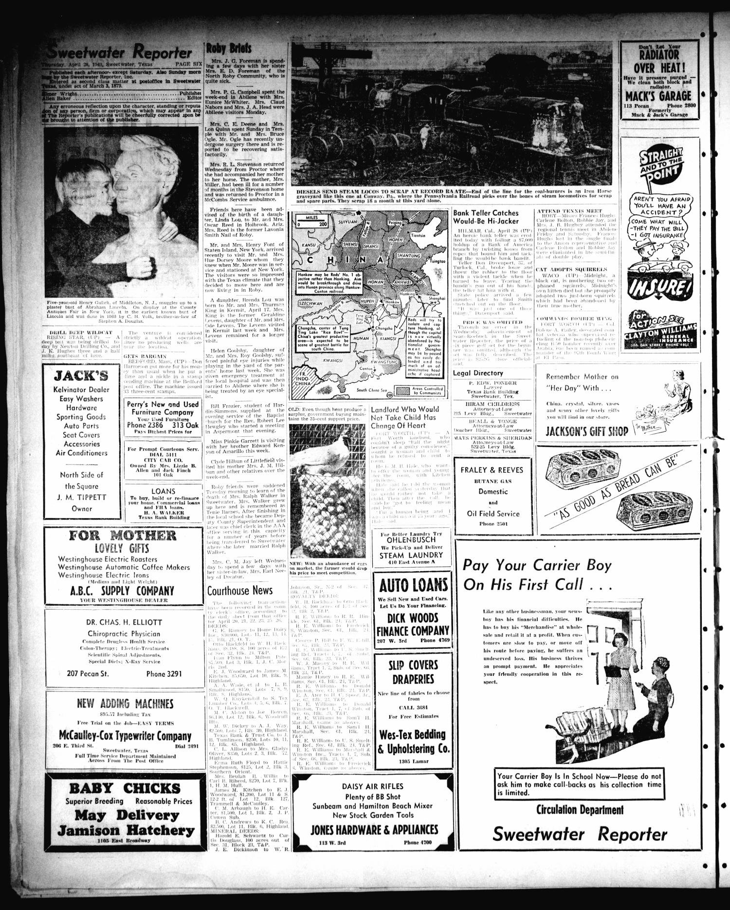 Sweetwater Reporter (Sweetwater, Tex.), Vol. 52, No. 101, Ed. 1 Thursday, April 28, 1949
                                                
                                                    [Sequence #]: 6 of 16
                                                