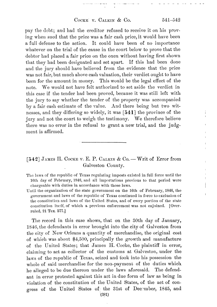 Reports of cases argued and decided in the Supreme Court of the State of Texas during December term, 1846, and a part of December term, 1847.  Volume 1.
                                                
                                                    381
                                                