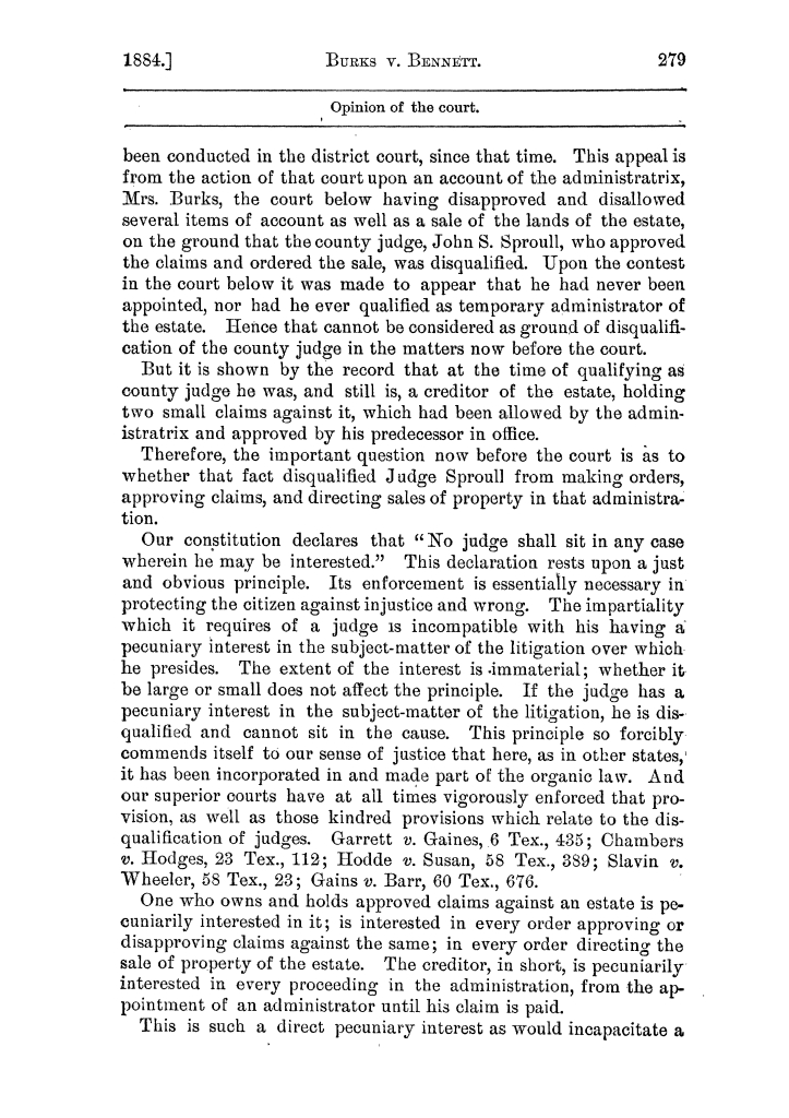 Cases argued and decided in the Supreme Court of the State of Texas, during the latter part of the Austin term, 1884, and the Tyler term, 1884.  Volume 62.
                                                
                                                    279
                                                