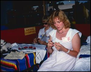 Primary view of object titled '[Suzann Thompson Crocheting A Blanket]'.