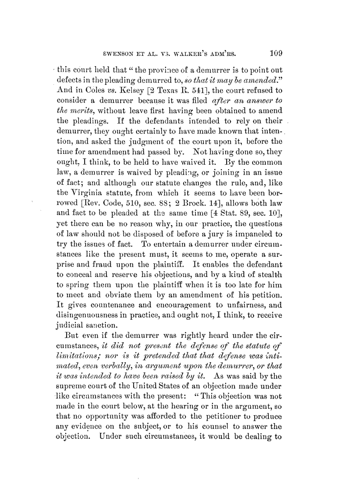 Reports of cases argued and decided in the Supreme Court of the State of Texas during December term, 1848. Volume 3.
                                                
                                                    109
                                                