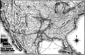 Primary view of object titled 'Map of the South West Railway System.  Missouri Pacific Ry., Central Branch U. P. R. R. Missouri, Kansas & Texas Ry. Texas and Pacific Ry. St. Louis, Iron Mountn. And Southern Ry. International and Great Northern Ry. And their Connections'.