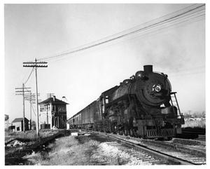 Primary view of object titled '["The Alton Limited" passing Iles Tower in Springfield, Illinois]'.