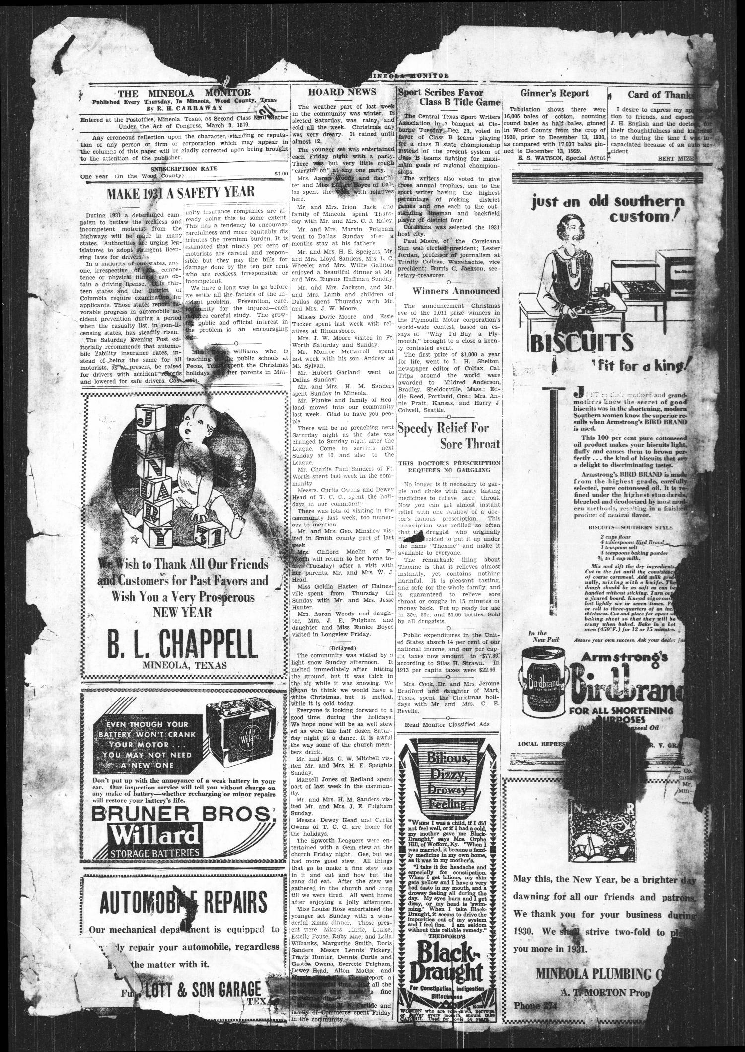 The Mineola Monitor (Mineola, Tex.), Vol. 55, No. 42, Ed. 1 Thursday, January 1, 1931
                                                
                                                    [Sequence #]: 2 of 4
                                                