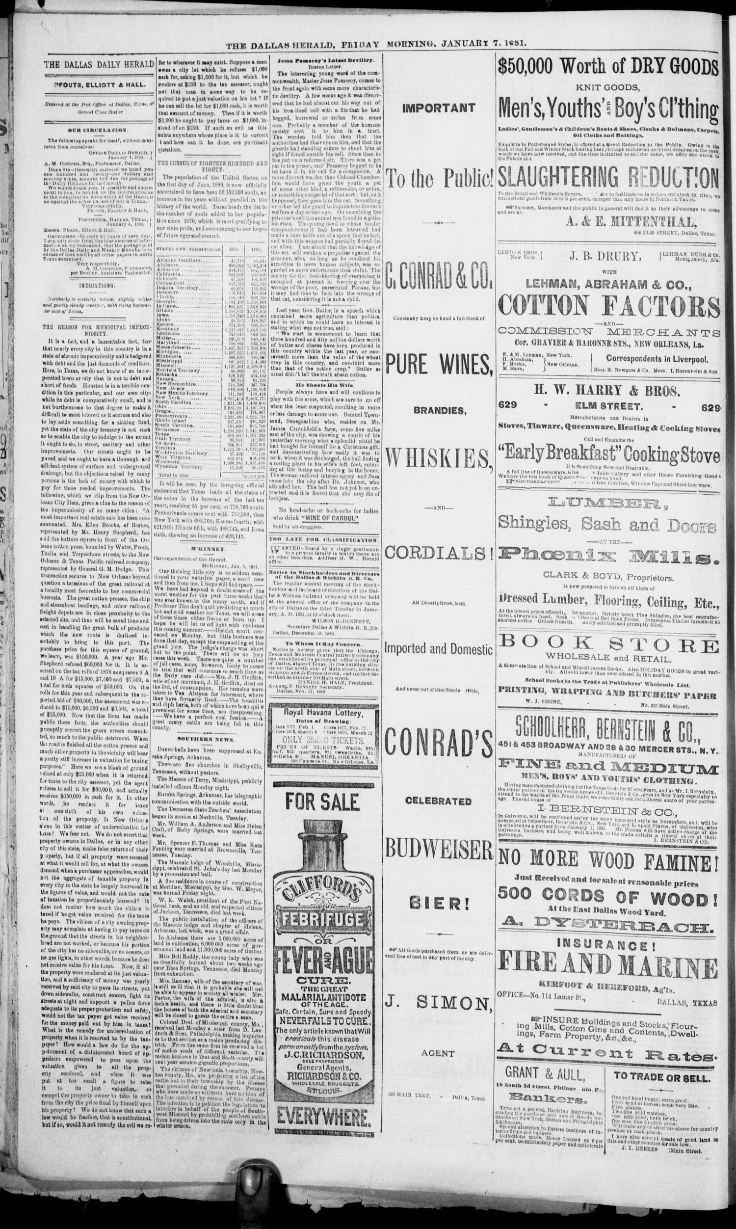 The Dallas Daily Herald. (Dallas, Tex.), Vol. 28, No. 35, Ed. 1 Friday, January 7, 1881
                                                
                                                    [Sequence #]: 4 of 8
                                                