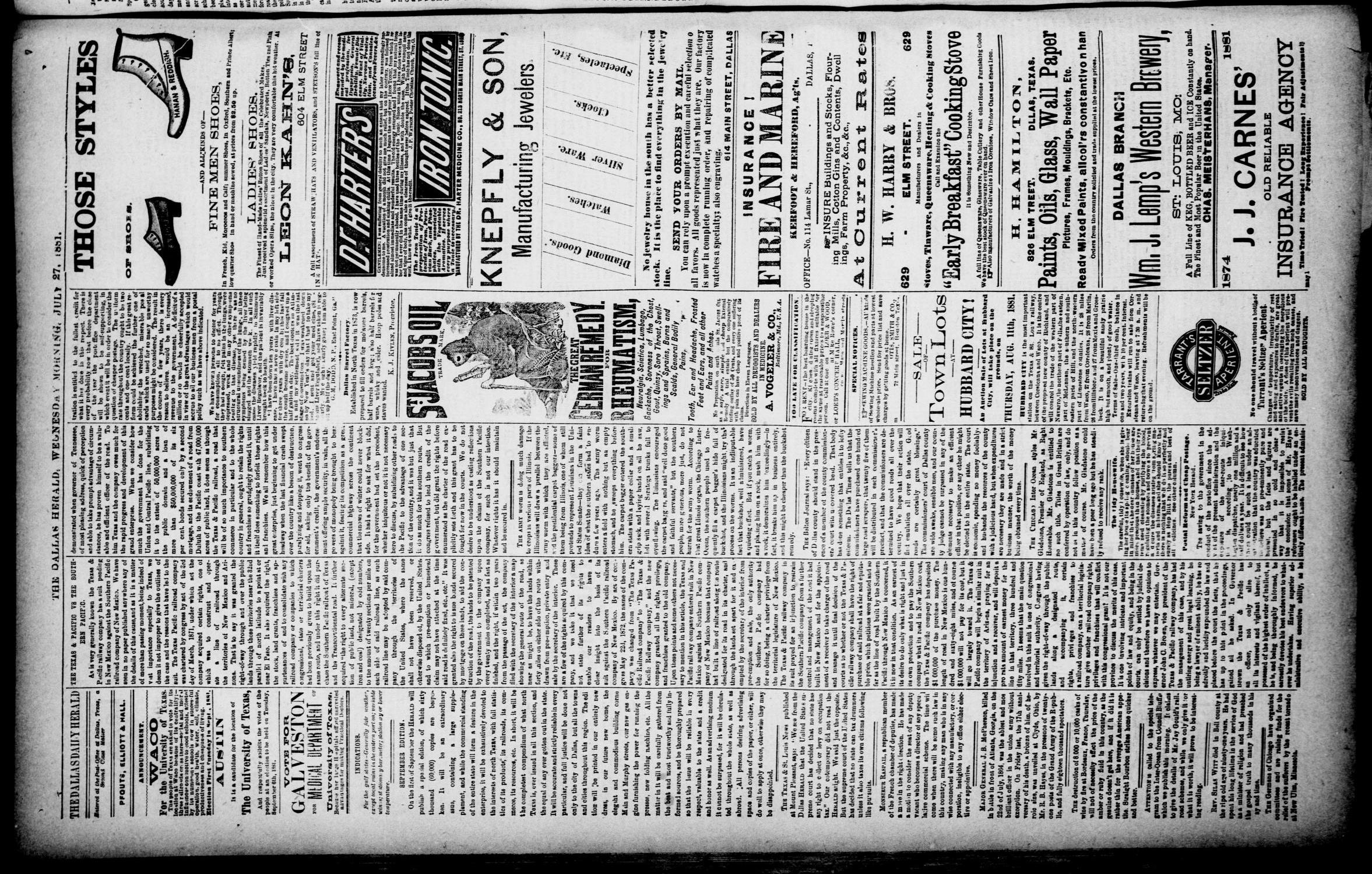 The Dallas Daily Herald. (Dallas, Tex.), Vol. XXIVII, No. 207, Ed. 1 Wednesday, July 27, 1881
                                                
                                                    [Sequence #]: 4 of 8
                                                