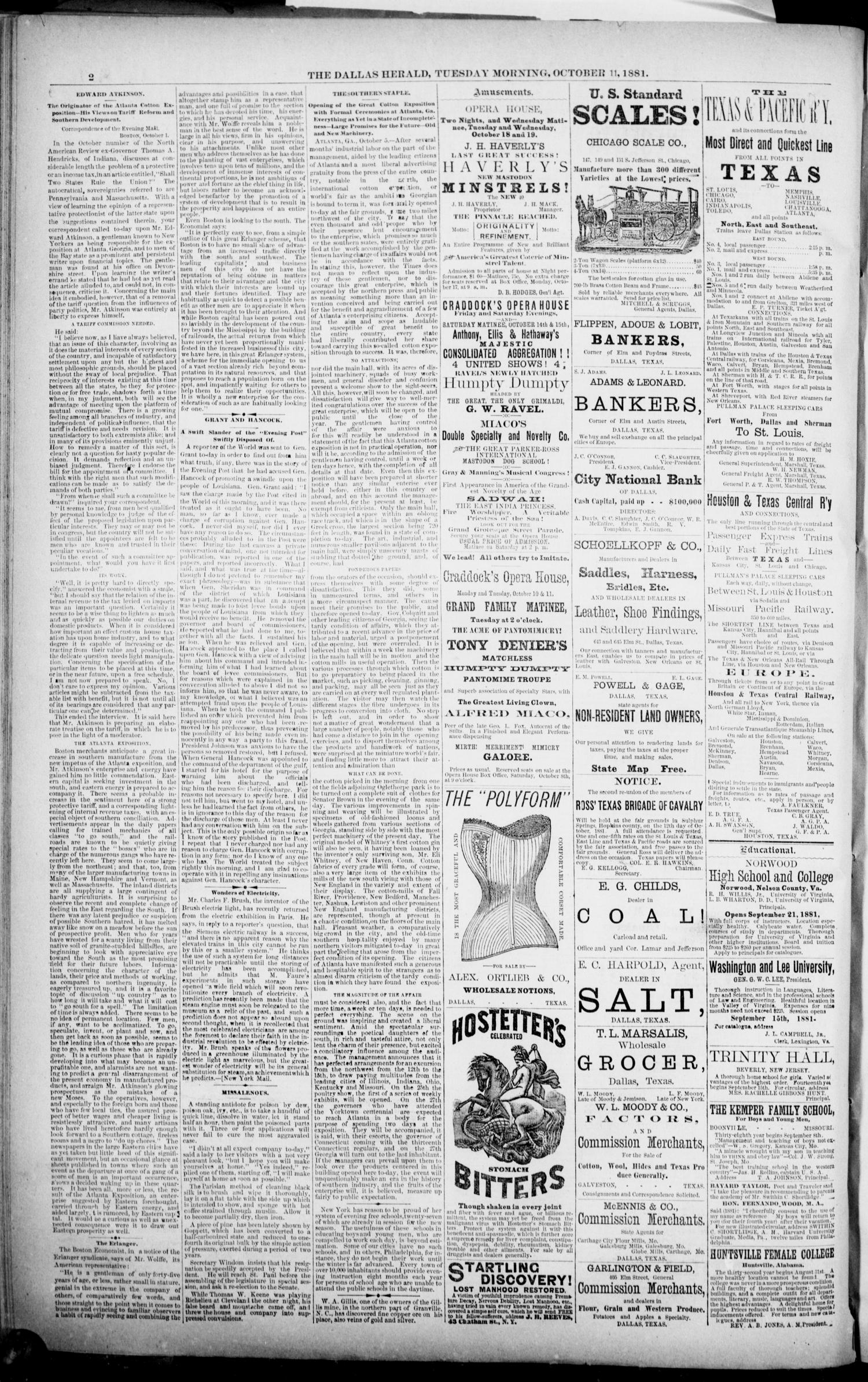 The Dallas Daily Herald. (Dallas, Tex.), Vol. 28, No. 272, Ed. 1 Tuesday, October 11, 1881
                                                
                                                    [Sequence #]: 2 of 8
                                                