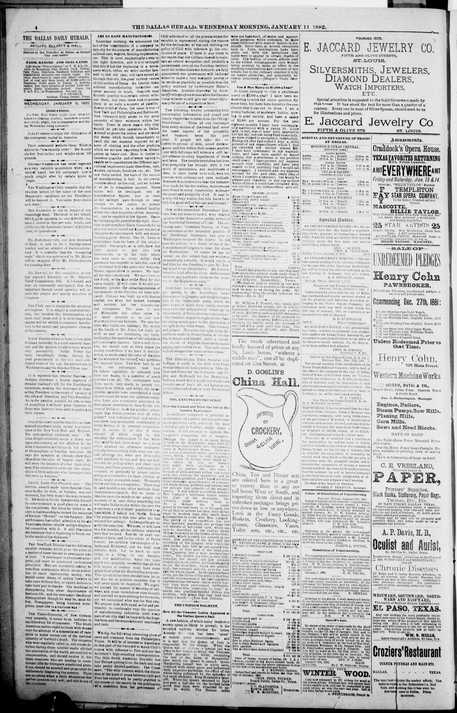 The Dallas Daily Herald. (Dallas, Tex.), Vol. 29, No. 37, Ed. 1 Wednesday, January 11, 1882
                                                
                                                    [Sequence #]: 4 of 8
                                                