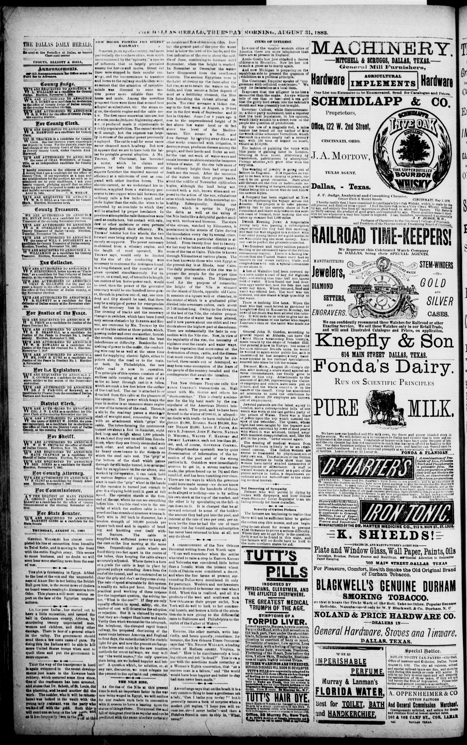 The Dallas Daily Herald. (Dallas, Tex.), Vol. 29, No. 331, Ed. 1 Thursday,  August 31, 1882 - Page 4 of 8 - The Portal to Texas History