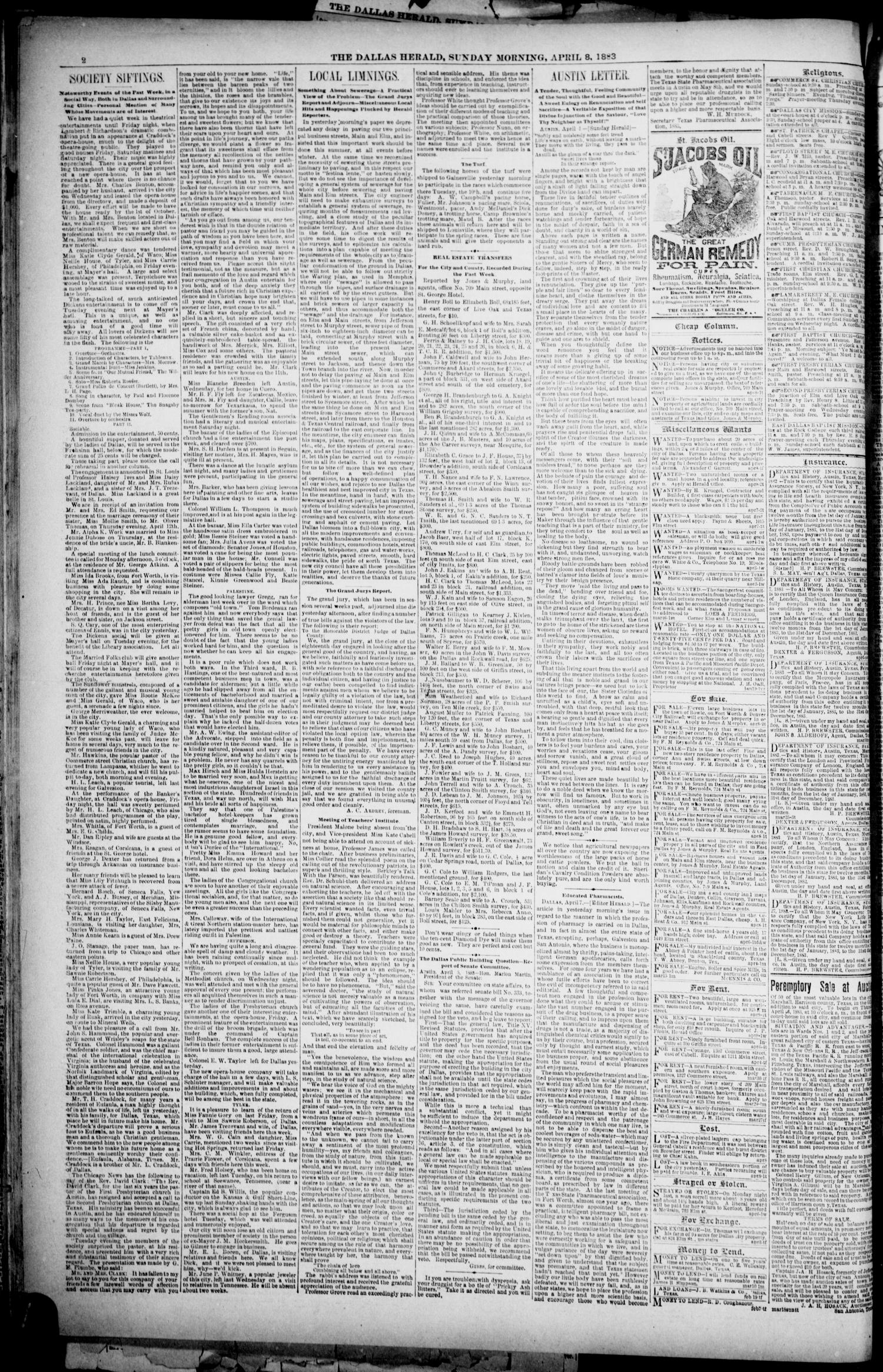 The Dallas Daily Herald. (Dallas, Tex.), Vol. 30, No. 119, Ed. 1 Sunday, April 8, 1883
                                                
                                                    [Sequence #]: 2 of 8
                                                