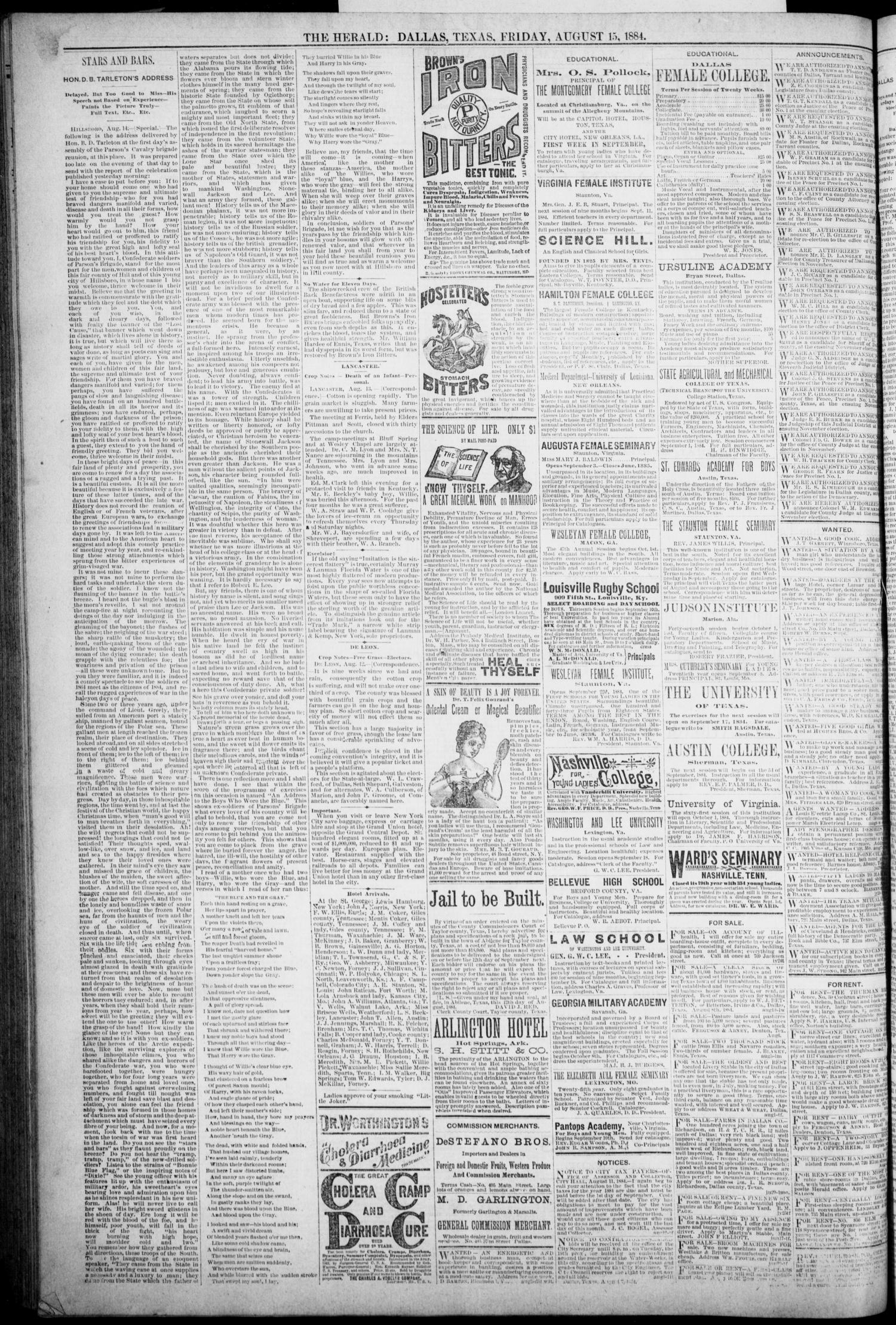 The Dallas Daily Herald. (Dallas, Tex.), Vol. 35, No. 271, Ed. 1 Friday, August 15, 1884
                                                
                                                    [Sequence #]: 2 of 8
                                                