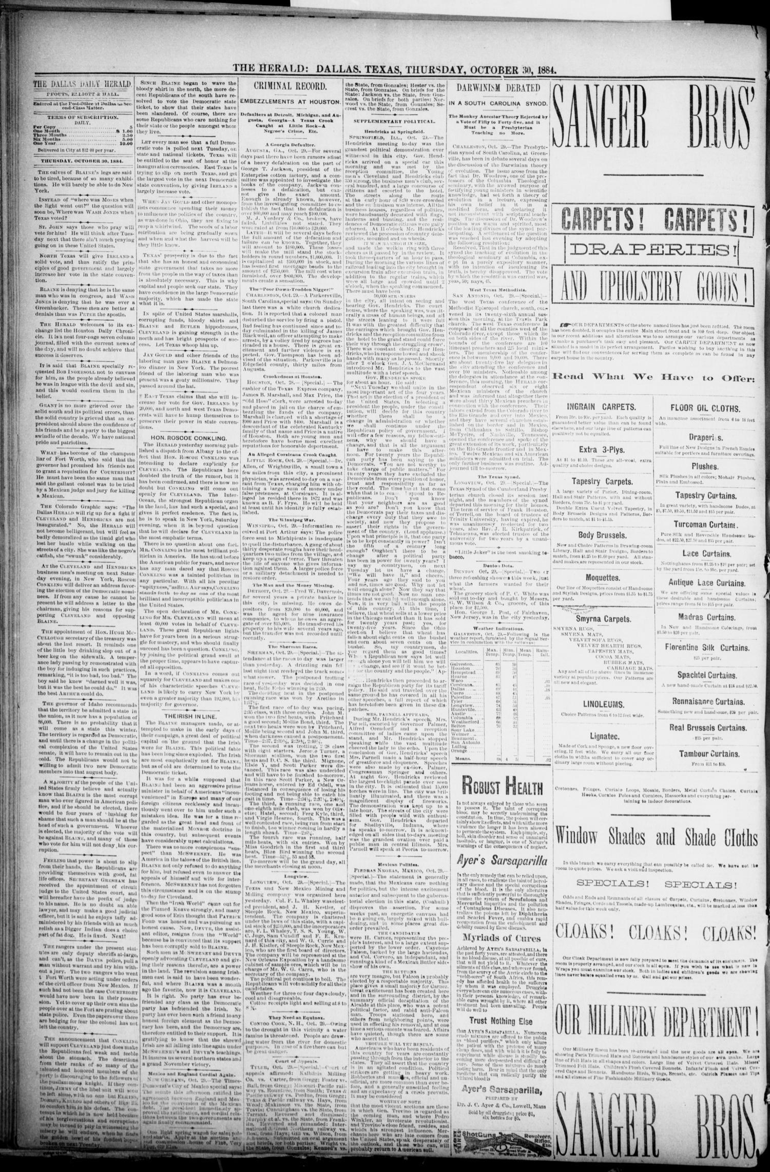 The Dallas Daily Herald. (Dallas, Tex.), Vol. 35, No. 350, Ed. 1 Thursday, October 30, 1884
                                                
                                                    [Sequence #]: 4 of 8
                                                