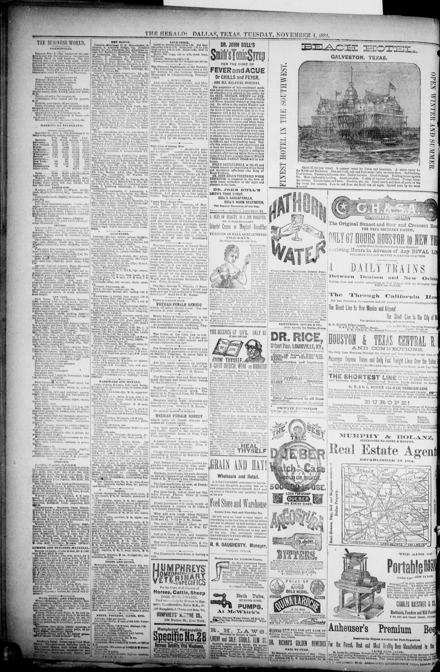The Dallas Daily Herald. (Dallas, Tex.), Vol. 35, No. 355, Ed. 1 Tuesday, November 4, 1884
                                                
                                                    [Sequence #]: 6 of 8
                                                