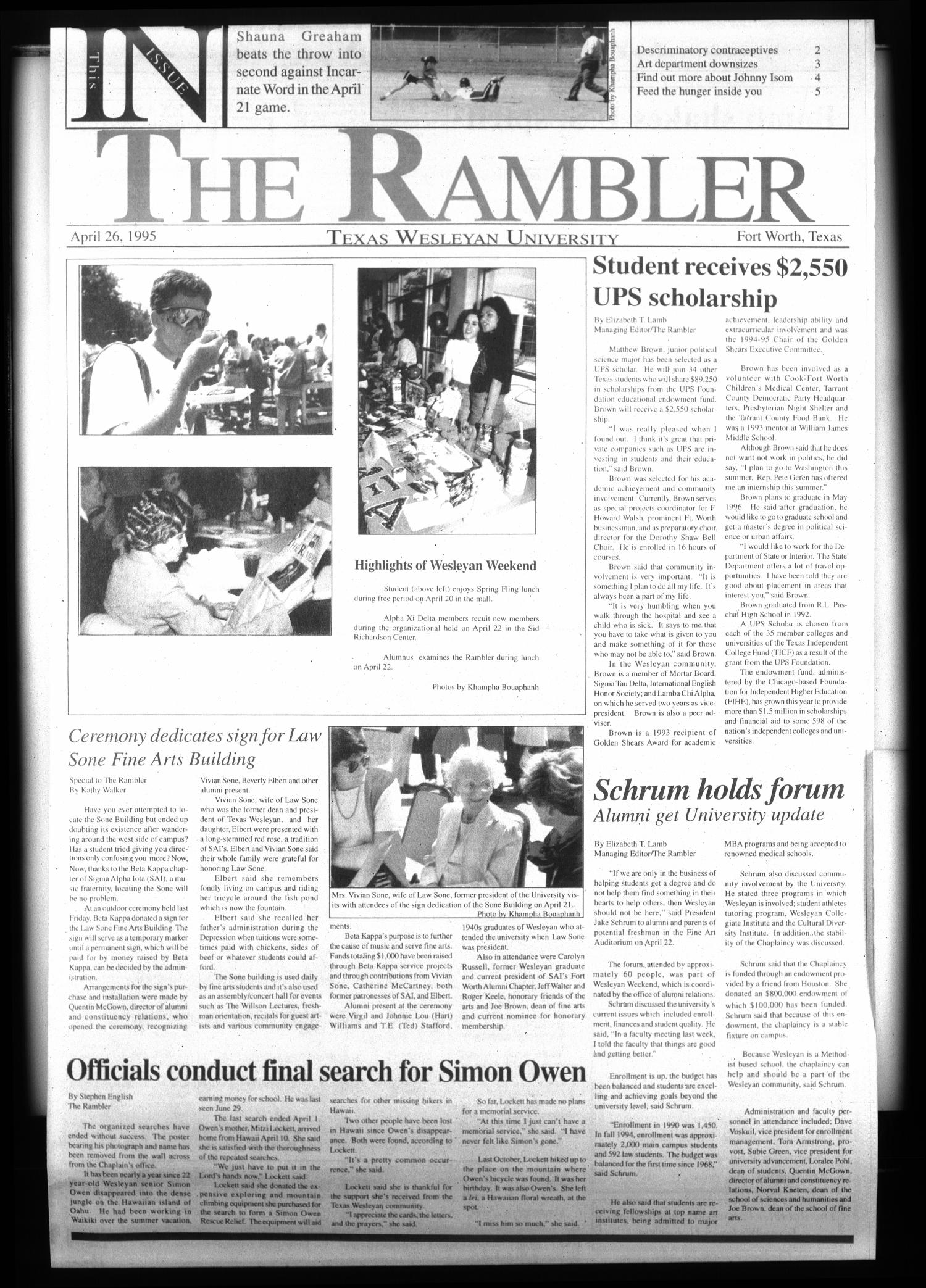 The Rambler (Fort Worth, Tex.), Ed. 1 Wednesday, April 26, 1995
                                                
                                                    [Sequence #]: 1 of 6
                                                