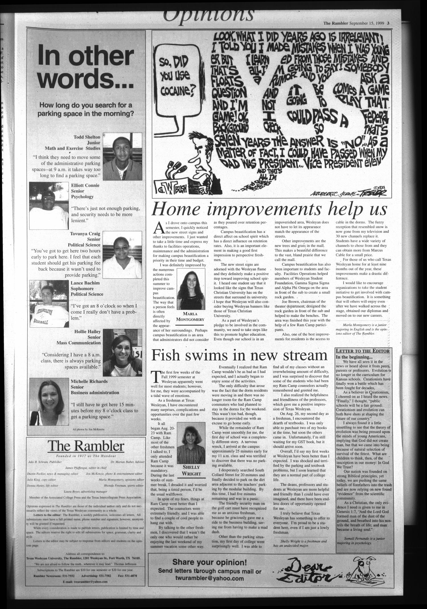 The Rambler (Fort Worth, Tex.), Vol. 82, No. 13, Ed. 1 Wednesday, September 15, 1999
                                                
                                                    [Sequence #]: 3 of 6
                                                