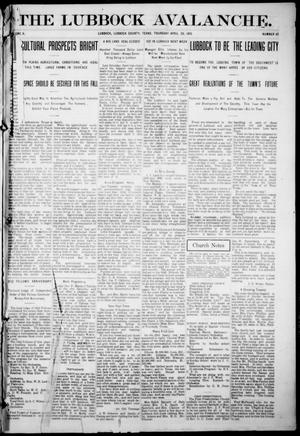 Primary view of object titled 'The Lubbock Avalanche. (Lubbock, Texas), Vol. 10, No. 42, Ed. 1 Thursday, April 28, 1910'.