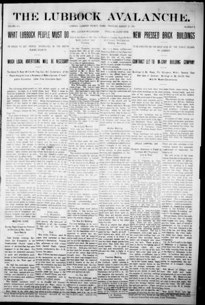 The Lubbock Avalanche. (Lubbock, Texas), Vol. 12, No. 8, Ed. 1 Thursday, August 31, 1911