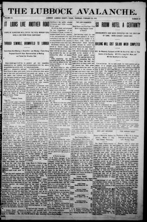 The Lubbock Avalanche. (Lubbock, Texas), Vol. 12, No. 34, Ed. 1 Thursday, February 29, 1912