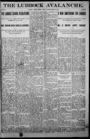 The Lubbock Avalanche. (Lubbock, Texas), Vol. 13, No. 7, Ed. 1 Thursday, August 22, 1912