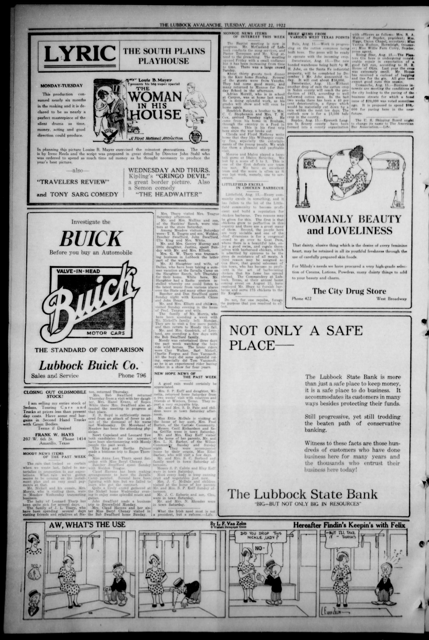 The Lubbock Avalanche. (Lubbock, Texas), Vol. 23, No. 51, Ed. 1 Tuesday, August 22, 1922
                                                
                                                    [Sequence #]: 2 of 12
                                                
