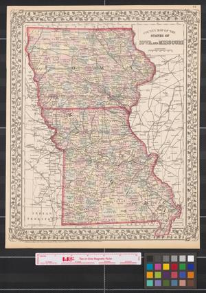 Primary view of object titled 'County map of the states of Iowa and Missouri.'.