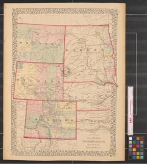 County map of Colorado, Wyoming, Dakota, Montana.