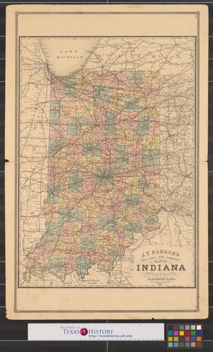 J.T. Barker's rail road and township map of Indiana.