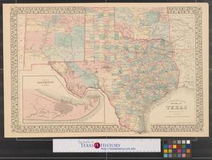 Primary view of object titled 'County map of the state of Texas : showing also portions of the adjoining states and territories.'.