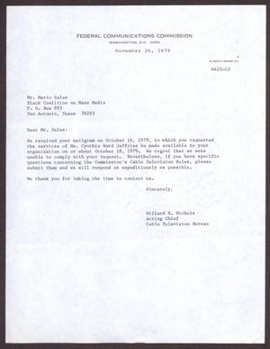 [Letter from Willard R. Nichols to Mario Marcel Salas - November 26, 1979]